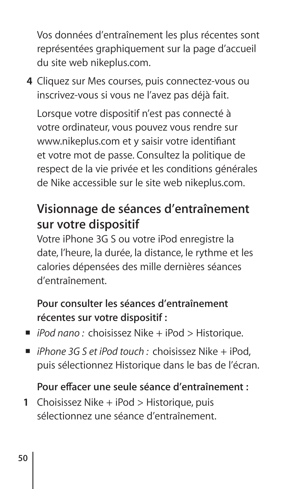 Using a nike+ compatible remote, Utilisation d’une télécommande nike | Apple Nike + iPod Sensor User Manual | Page 50 / 132