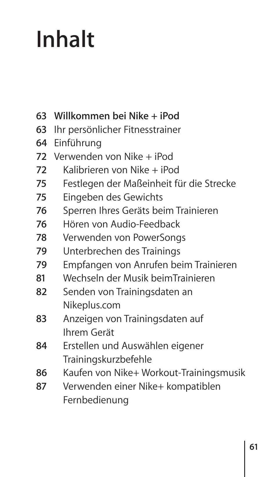 Inhalt | Apple Nike + iPod Sensor User Manual | Page 61 / 132