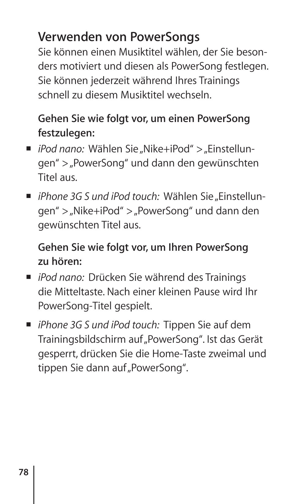 Verwenden von powersongs | Apple Nike + iPod Sensor User Manual | Page 78 / 132