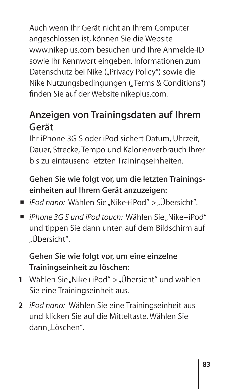 Anzeigen von trainingsdaten auf ihrem gerät | Apple Nike + iPod Sensor User Manual | Page 83 / 132