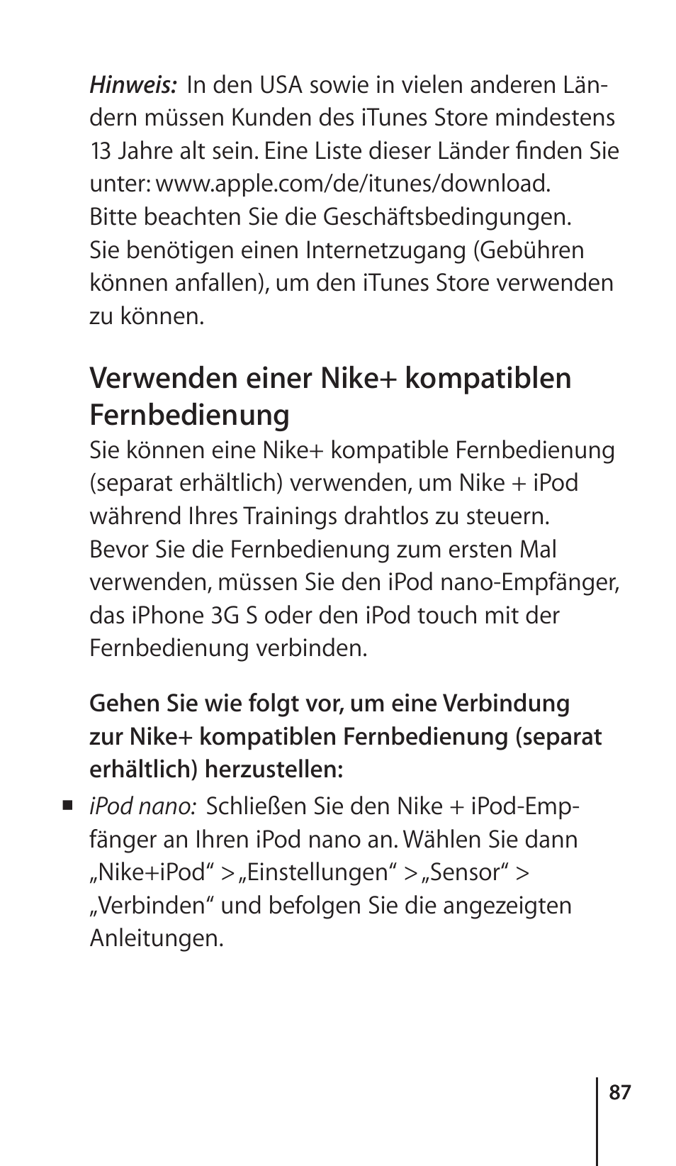 Verwenden einer nike+ kompatiblen fernbedienung | Apple Nike + iPod Sensor User Manual | Page 87 / 132