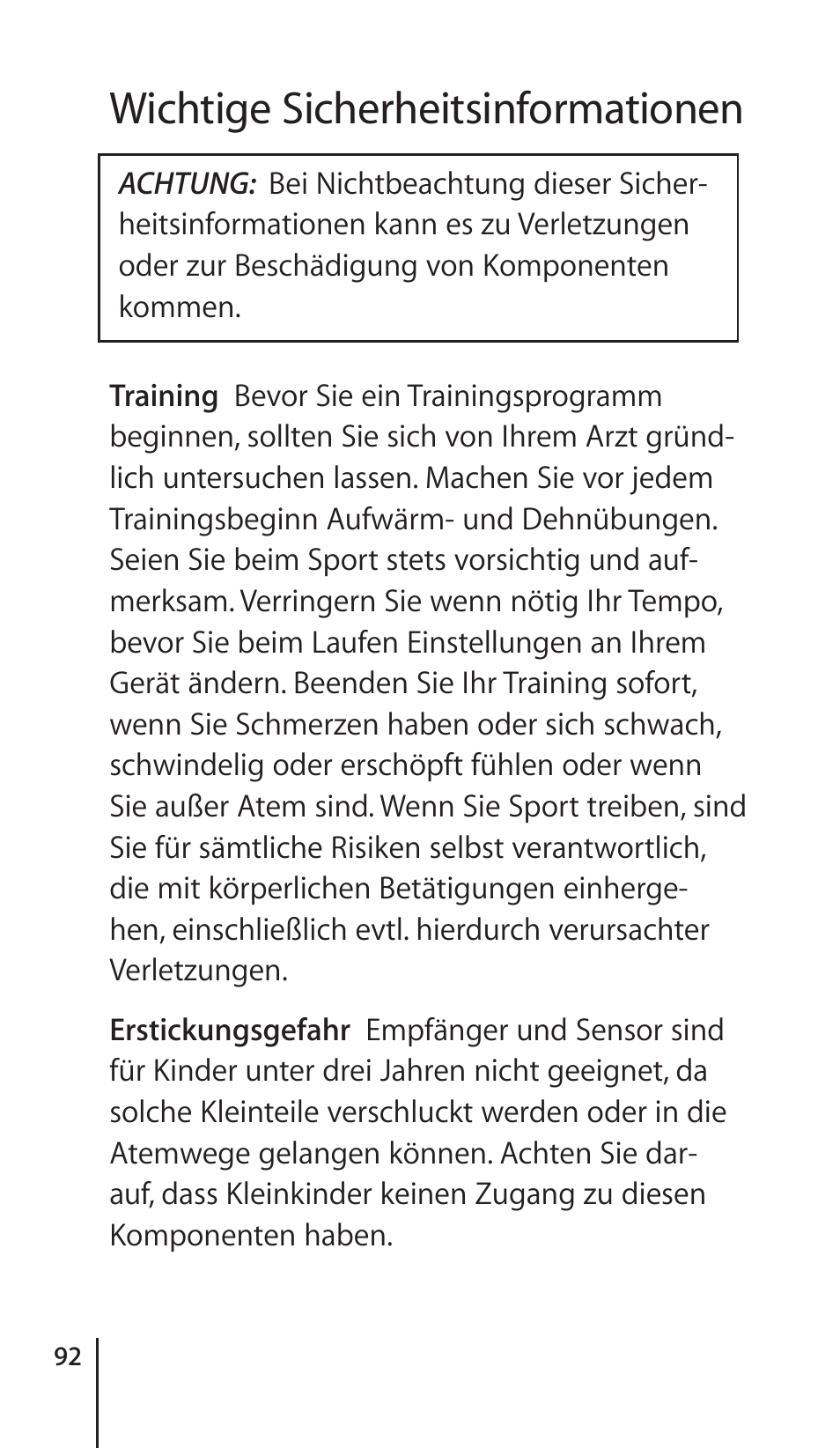 Wichtige sicherheitsinformationen | Apple Nike + iPod Sensor User Manual | Page 92 / 132