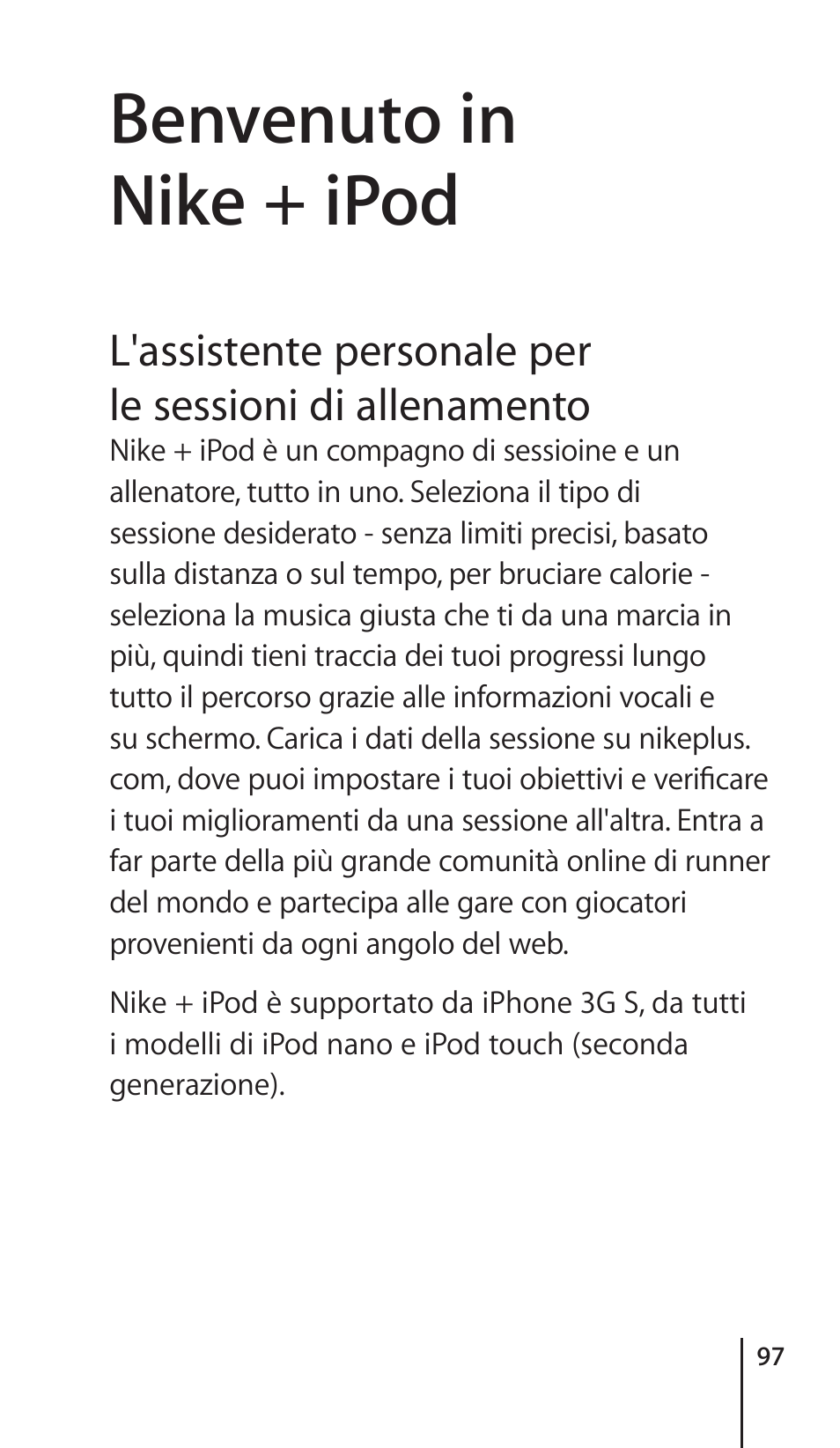 Benvenuto in nike + ipod | Apple Nike + iPod Sensor User Manual | Page 97 / 132