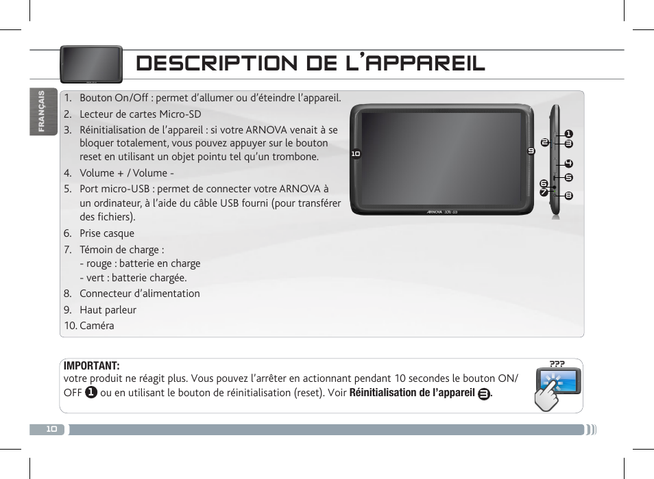 Description de l’appareil | ARNOVA 10b G3 User Manual | Page 10 / 58