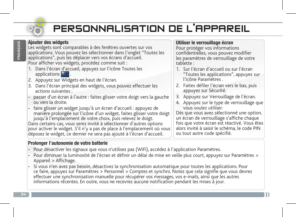 Personnalisation de l’appareil | ARNOVA 10b G3 User Manual | Page 14 / 58