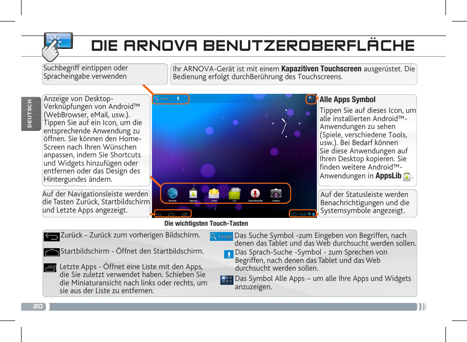 Die arnova benutzeroberfläche | ARNOVA 10b G3 User Manual | Page 20 / 58