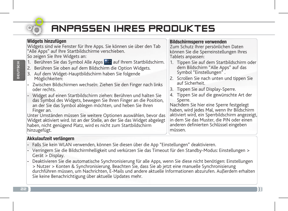Anpassen ihres produktes | ARNOVA 10b G3 User Manual | Page 22 / 58