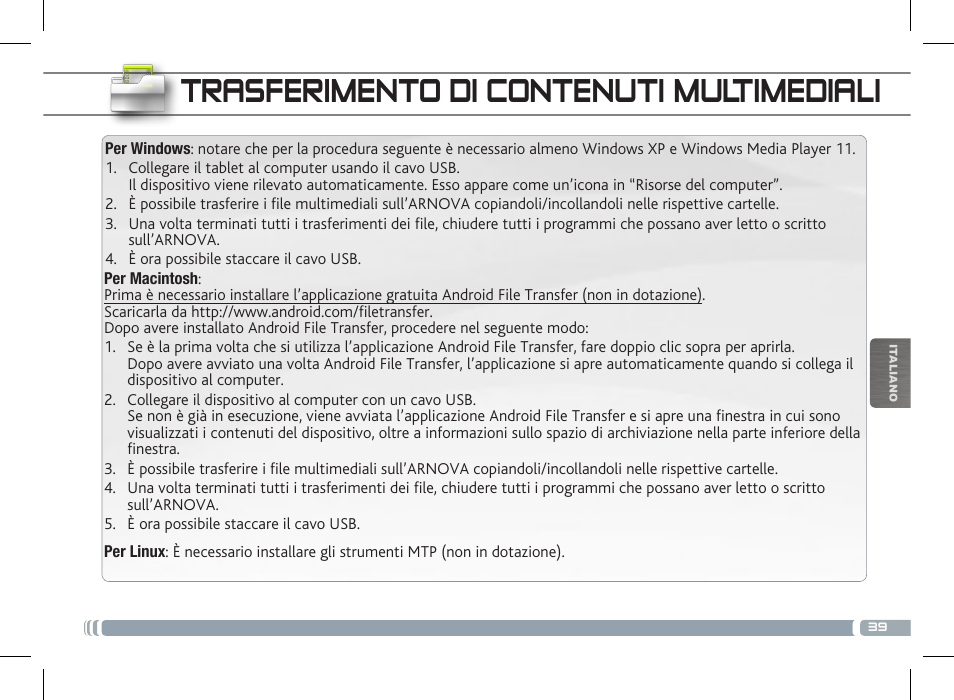 Trasferimento di contenuti multimediali | ARNOVA 10b G3 User Manual | Page 39 / 58