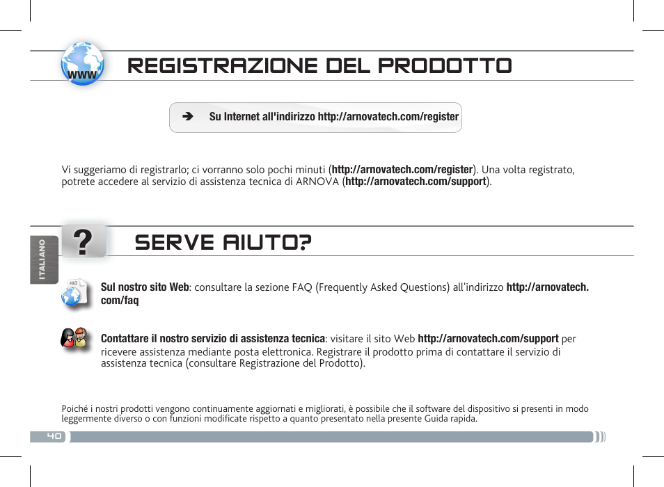 Registrazione del prodotto, Serve aiuto | ARNOVA 10b G3 User Manual | Page 40 / 58