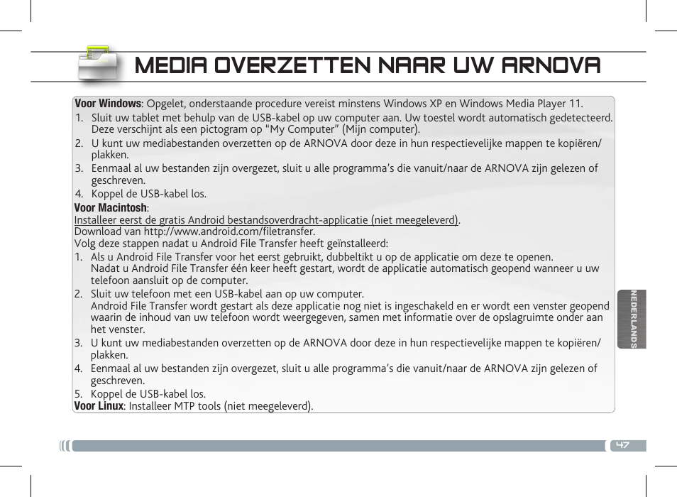 Media overzetten naar uw arnova | ARNOVA 10b G3 User Manual | Page 47 / 58