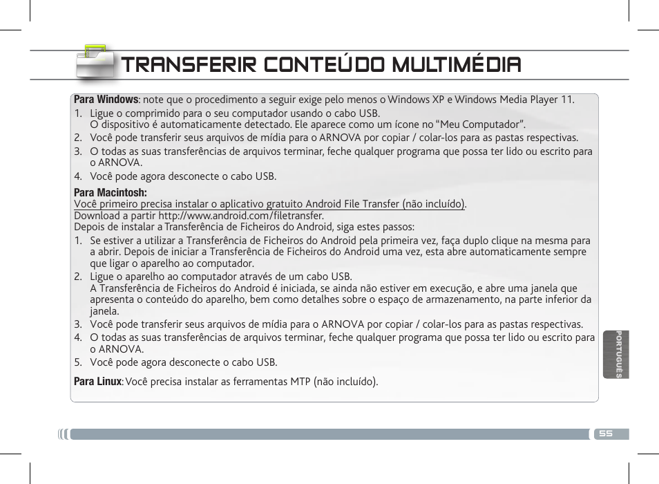 Transferir conteúdo multimédia | ARNOVA 10b G3 User Manual | Page 55 / 58