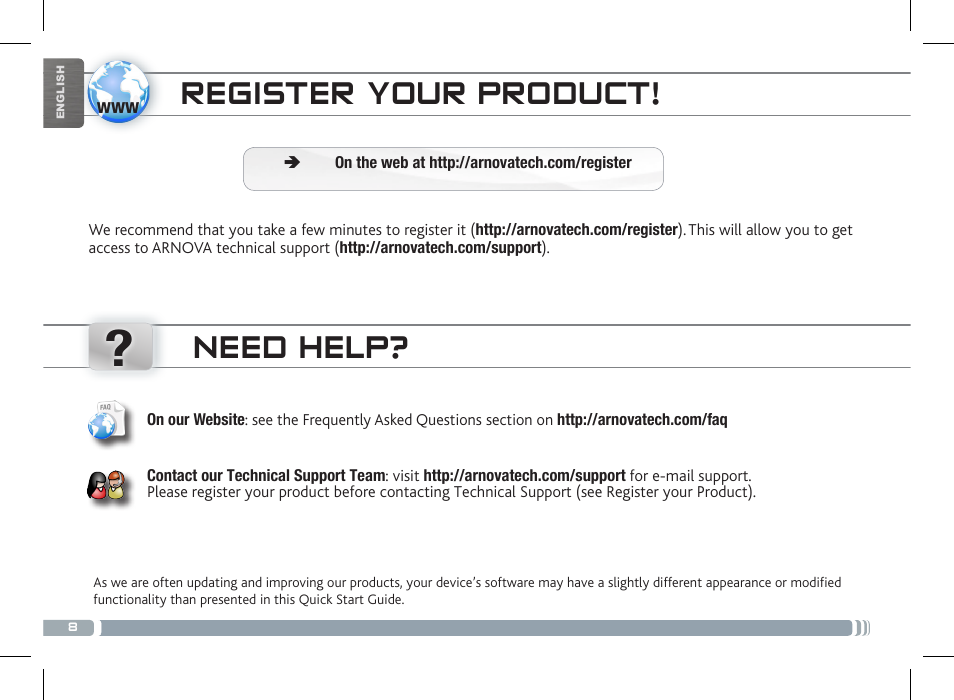 Need help, Register your product | ARNOVA 10b G3 User Manual | Page 8 / 58