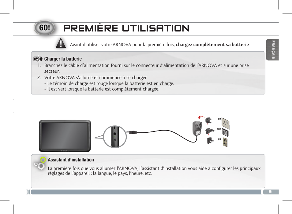 Première utilisation | ARNOVA 10b G3 User Manual | Page 9 / 58