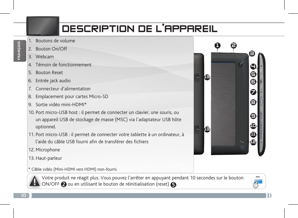 Description de l’appareil | ARNOVA 10c G3 User Manual | Page 10 / 66