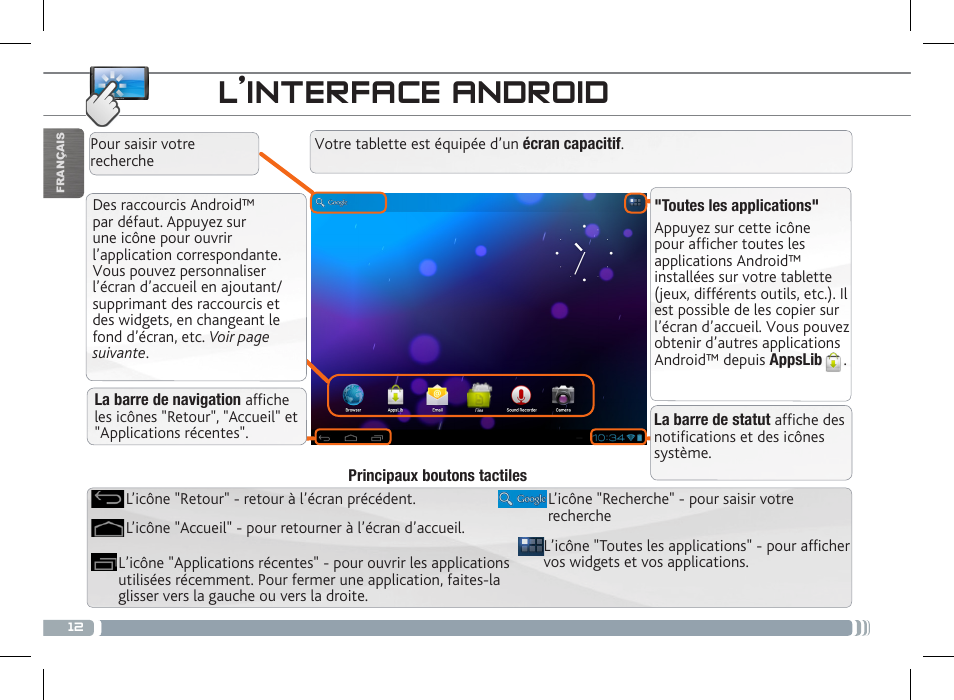 L’interface android | ARNOVA 10c G3 User Manual | Page 12 / 66