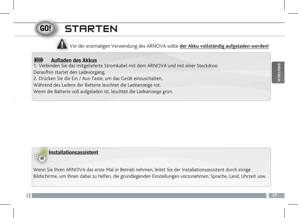 Starten | ARNOVA 10c G3 User Manual | Page 17 / 66
