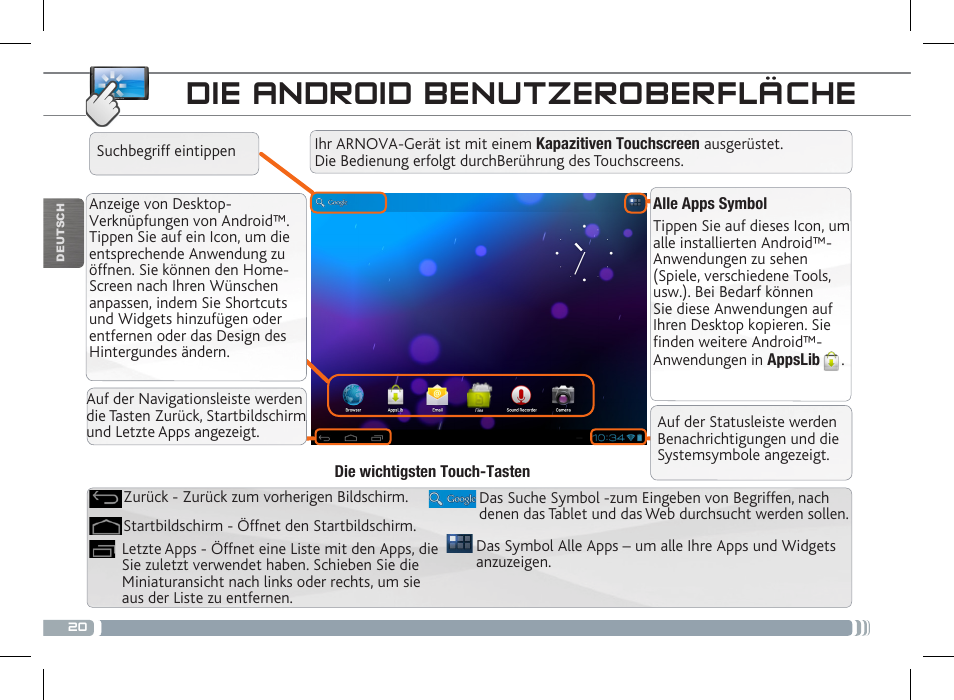 Die android benutzeroberfläche | ARNOVA 10c G3 User Manual | Page 20 / 66