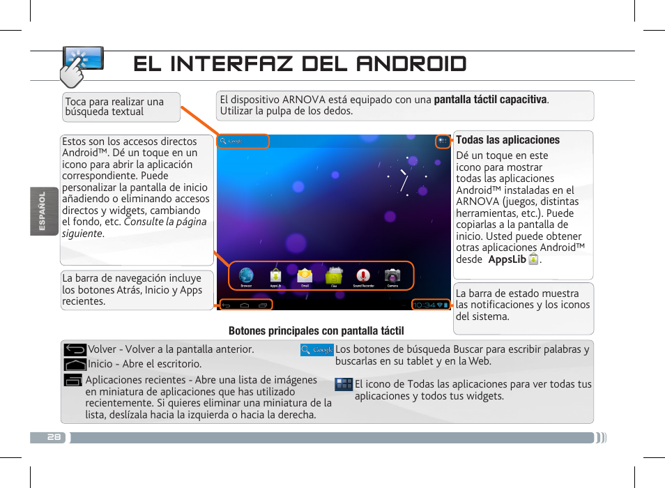 El interfaz del android | ARNOVA 10c G3 User Manual | Page 28 / 66