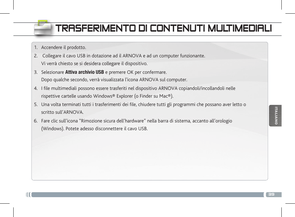 Trasferimento di contenuti multimediali | ARNOVA 10c G3 User Manual | Page 39 / 66