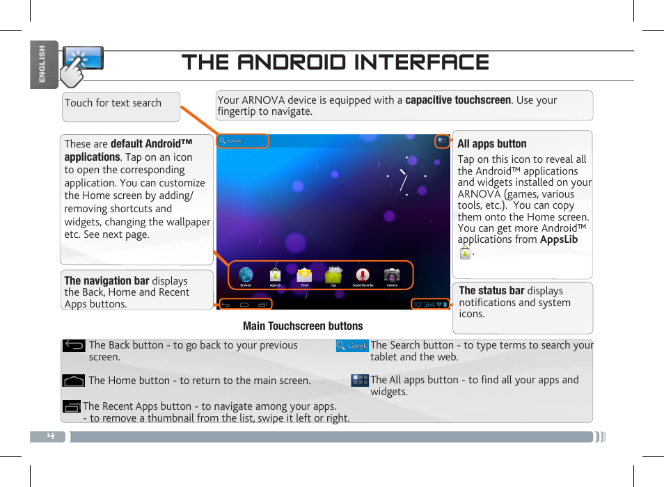 The android interface | ARNOVA 10c G3 User Manual | Page 4 / 66