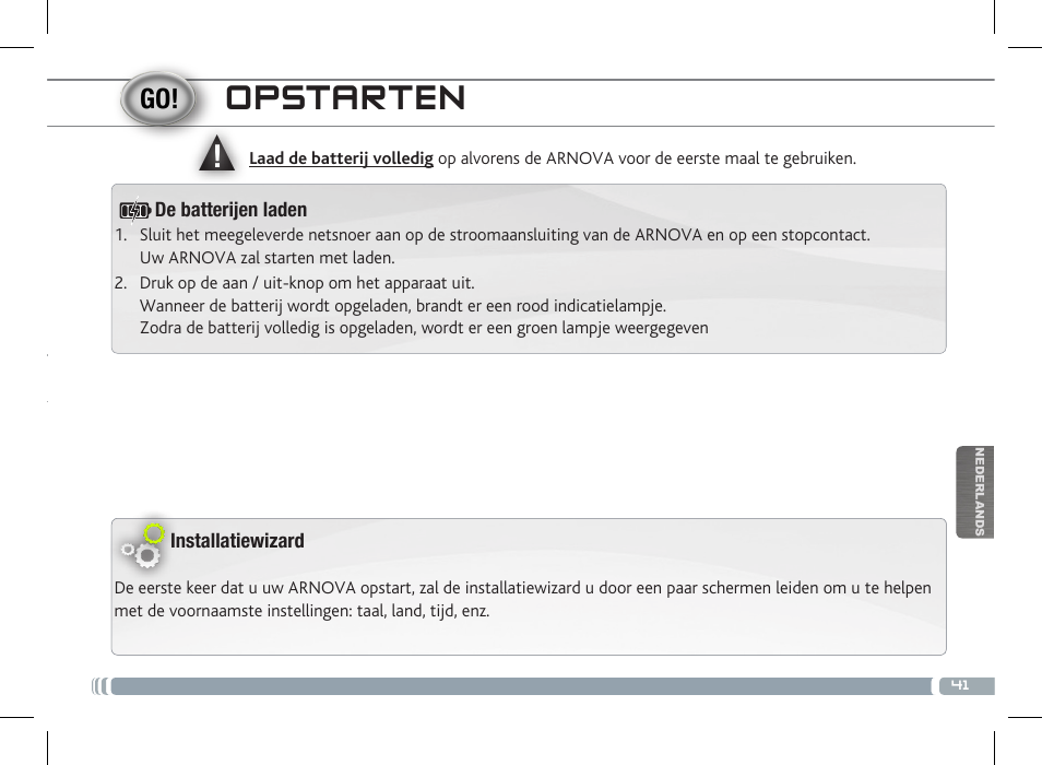 Opstarten | ARNOVA 10c G3 User Manual | Page 41 / 66