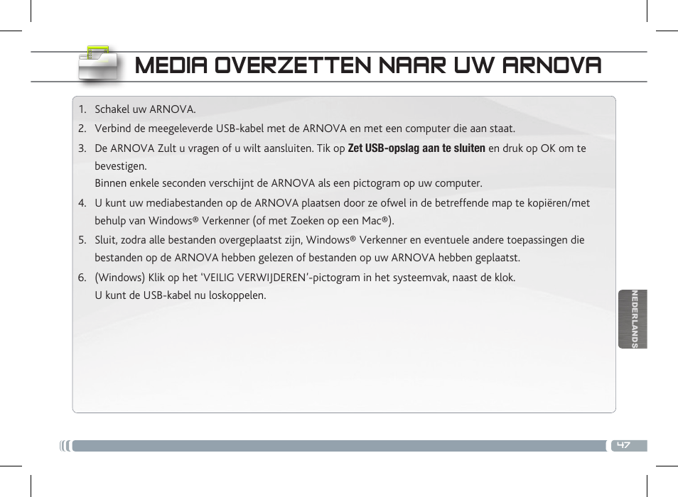 Media overzetten naar uw arnova | ARNOVA 10c G3 User Manual | Page 47 / 66