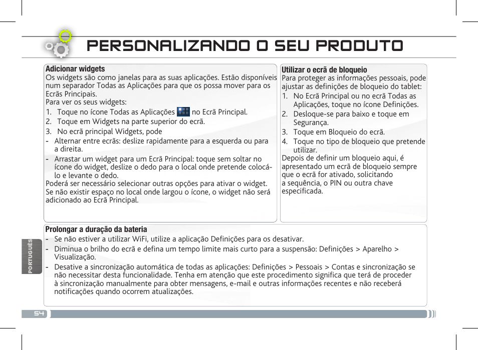Personalizando o seu produto | ARNOVA 10c G3 User Manual | Page 54 / 66
