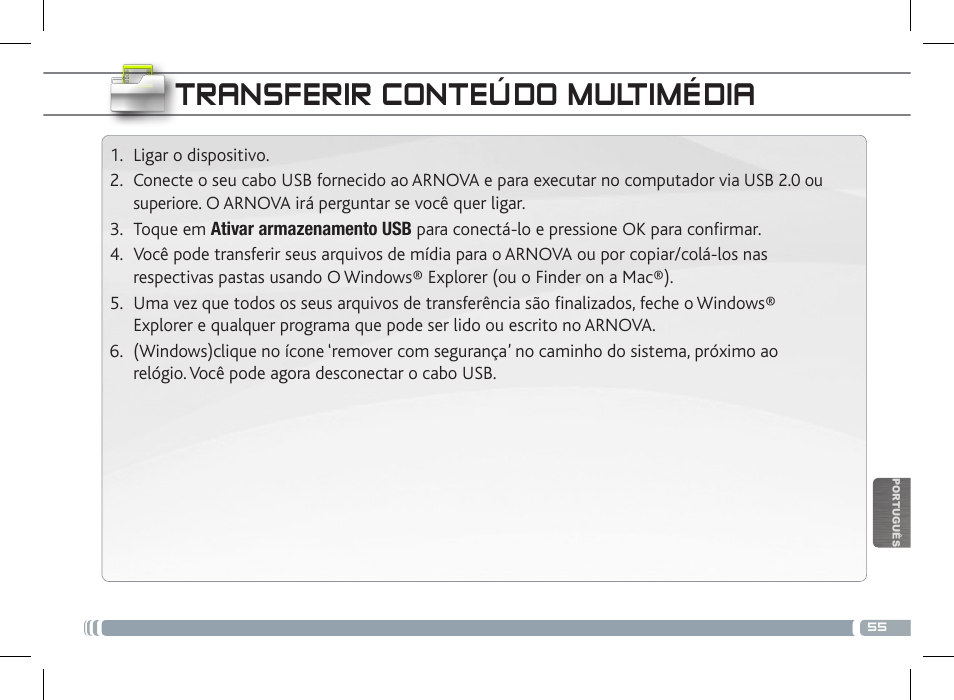 Transferir conteúdo multimédia | ARNOVA 10c G3 User Manual | Page 55 / 66