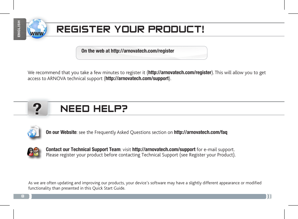 Need help, Register your product | ARNOVA 10c G3 User Manual | Page 8 / 66