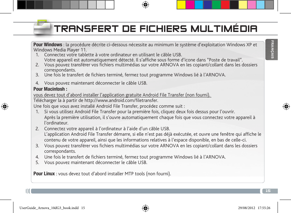 Transfert de fichiers multimédia | ARNOVA 10d G3 User Manual | Page 15 / 66