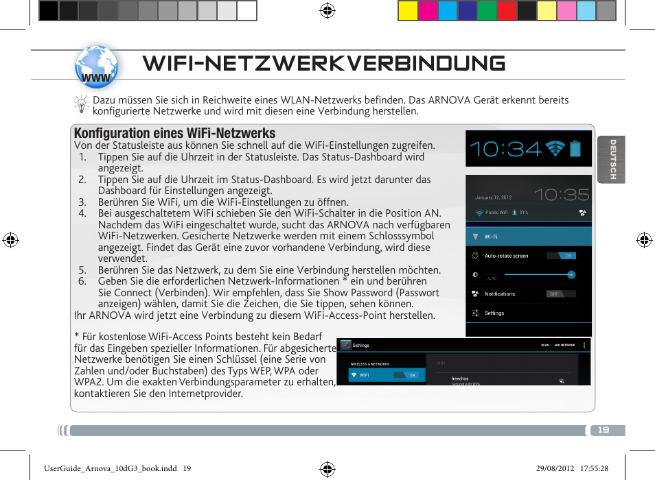 Wifi-netzwerkverbindung, Konfiguration eines wifi-netzwerks | ARNOVA 10d G3 User Manual | Page 19 / 66