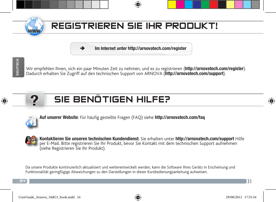 Registrieren sie ihr produkt, Sie benötigen hilfe | ARNOVA 10d G3 User Manual | Page 24 / 66