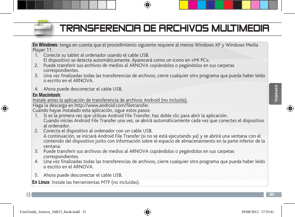 Transferencia de archivos multimedia | ARNOVA 10d G3 User Manual | Page 31 / 66