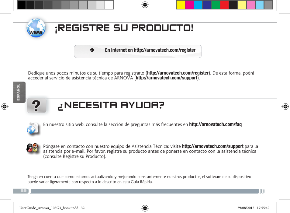 Registre su producto, Necesita ayuda | ARNOVA 10d G3 User Manual | Page 32 / 66