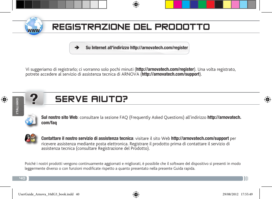 Registrazione del prodotto, Serve aiuto | ARNOVA 10d G3 User Manual | Page 40 / 66