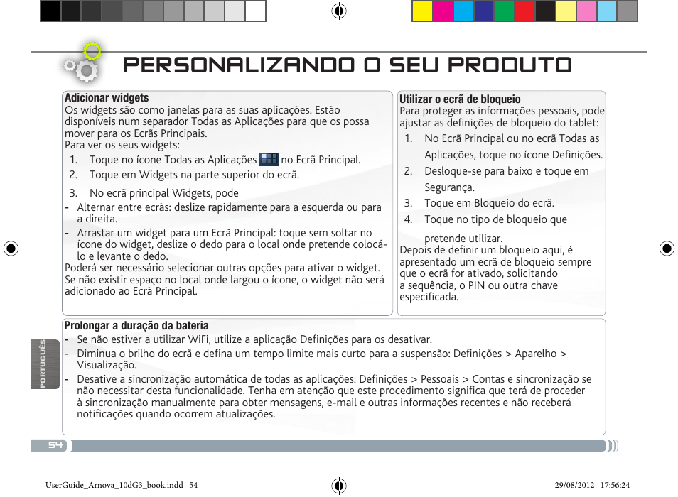 Personalizando o seu produto | ARNOVA 10d G3 User Manual | Page 54 / 66