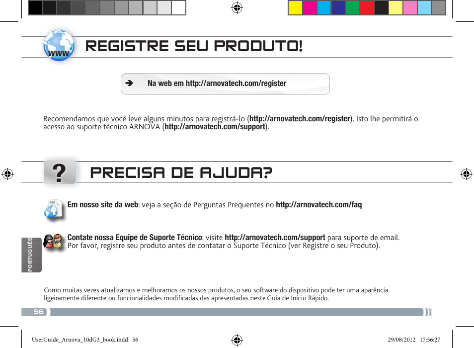 Registre seu produto, Precisa de ajuda | ARNOVA 10d G3 User Manual | Page 56 / 66