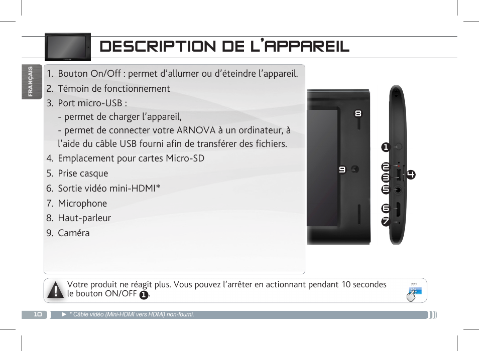 Description de l’appareil | ARNOVA 7 G3 User Manual | Page 10 / 58