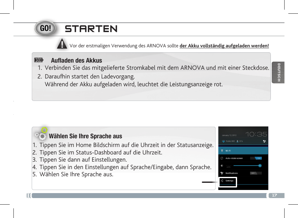 Starten | ARNOVA 7 G3 User Manual | Page 17 / 58