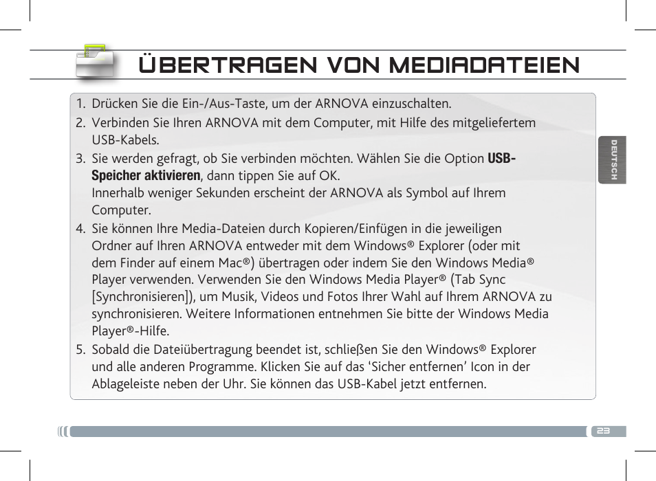 Übertragen von mediadateien | ARNOVA 7 G3 User Manual | Page 23 / 58