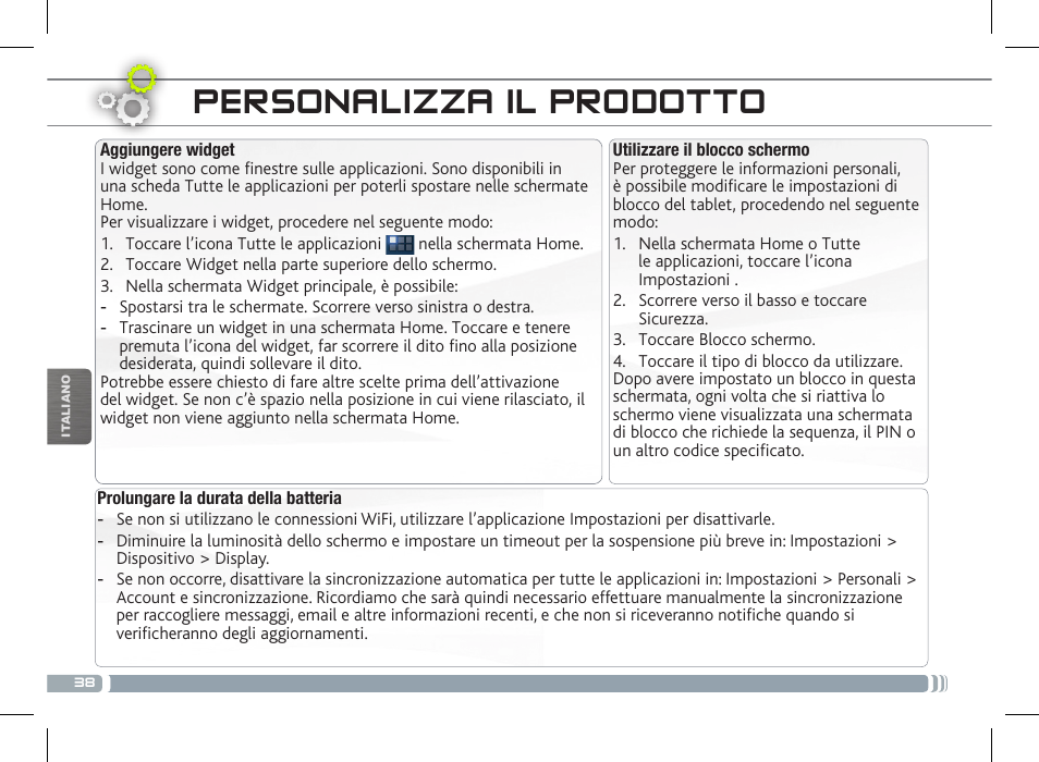 Personalizza il prodotto | ARNOVA 7 G3 User Manual | Page 38 / 58