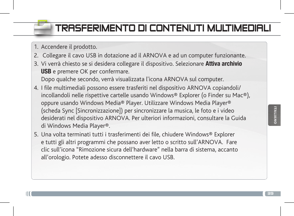 Trasferimento di contenuti multimediali | ARNOVA 7 G3 User Manual | Page 39 / 58