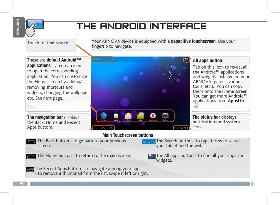 The android interface | ARNOVA 7 G3 User Manual | Page 4 / 58