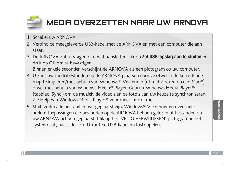 Media overzetten naar uw arnova | ARNOVA 7 G3 User Manual | Page 47 / 58