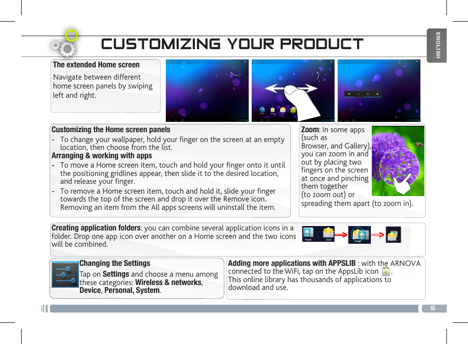 The android interface, Customizing your product | ARNOVA 7 G3 User Manual | Page 5 / 58