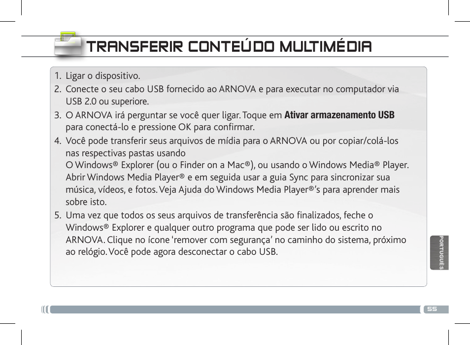 Transferir conteúdo multimédia | ARNOVA 7 G3 User Manual | Page 55 / 58