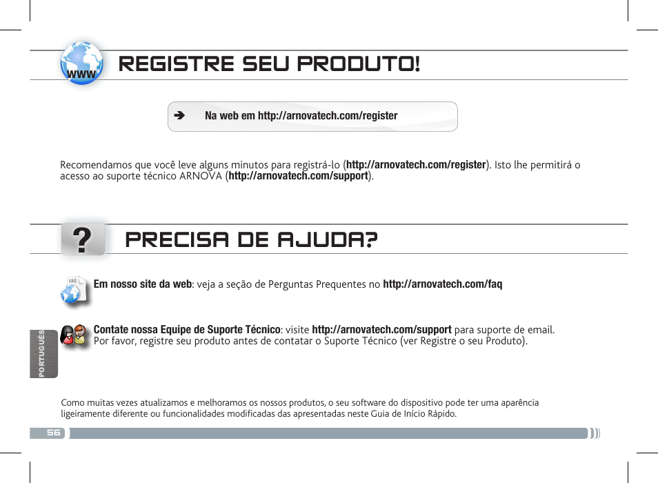 Registre seu produto, Precisa de ajuda, National restrictions | ARNOVA 7 G3 User Manual | Page 56 / 58