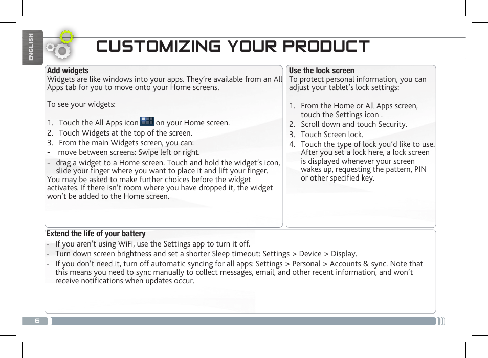Customizing your product | ARNOVA 7 G3 User Manual | Page 6 / 58