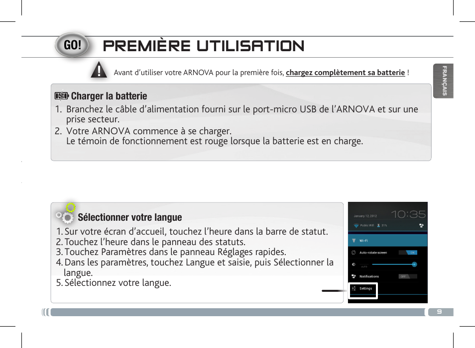 Première utilisation | ARNOVA 7 G3 User Manual | Page 9 / 58