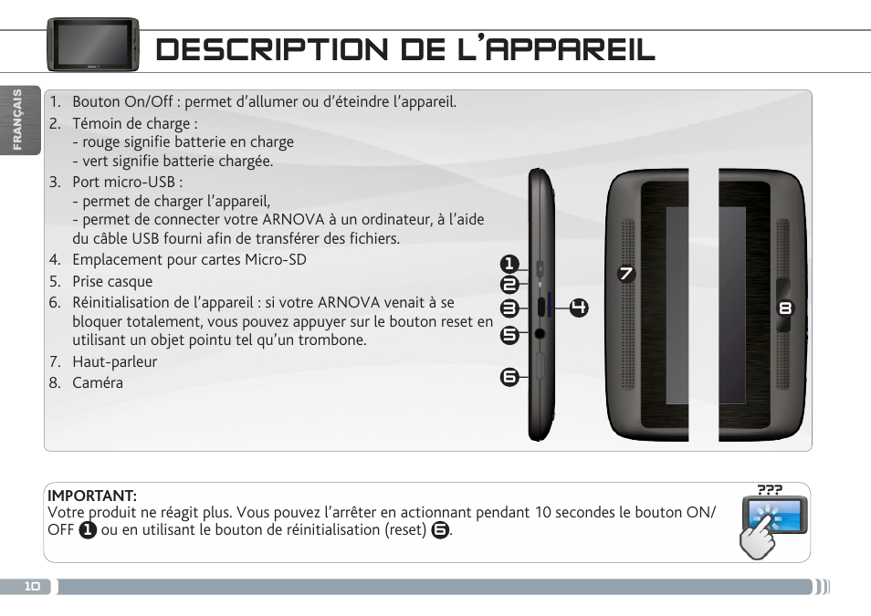 Description de l’appareil | ARNOVA 7b G3 User Manual | Page 10 / 58